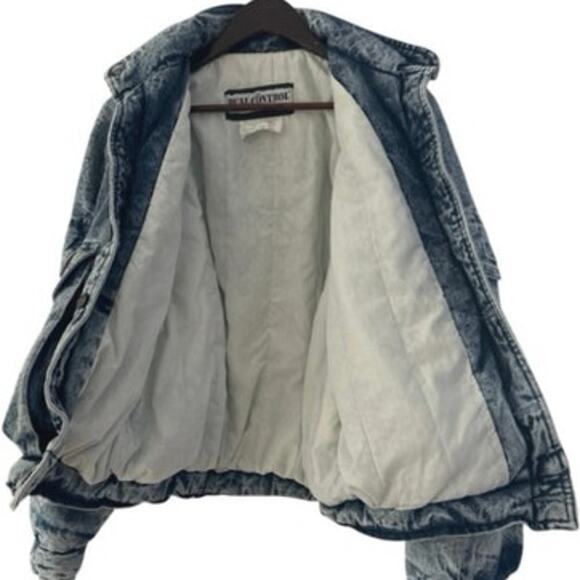 Vintage Denim Jacket unisex Pilot Bomber Military Puffer Biker Jean Acid Wash M - Picture 10 of 16